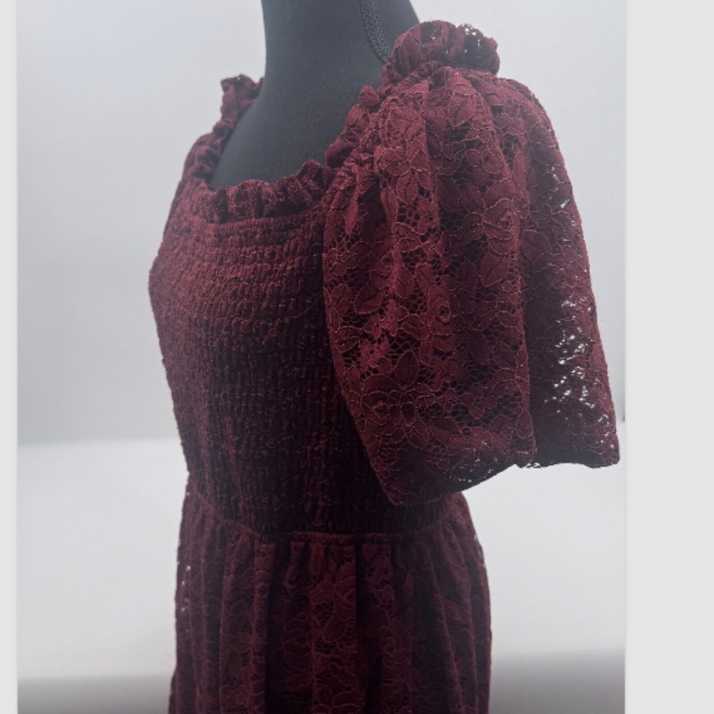 LC Lauren Conrad Dress Women Large Red Lace Midi Peasant Cottagecore Prairie - Picture 2 of 16